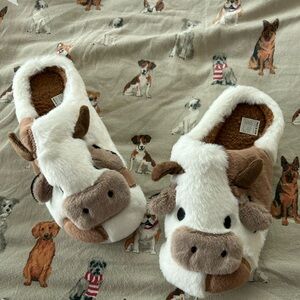 Cow print house shoes